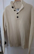 Schott Bros NYC Funnel Neck Military Wool Sweater Large Cream Button New!