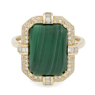 Effy 14k Gelbgold Malachit Doppel Diamant Heiligenschein Größe 7 Cocktail Ring #JB753 1