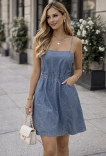 Forever 21 Women's Blue Denim Sleeveless Dress Size Large 100%cotton