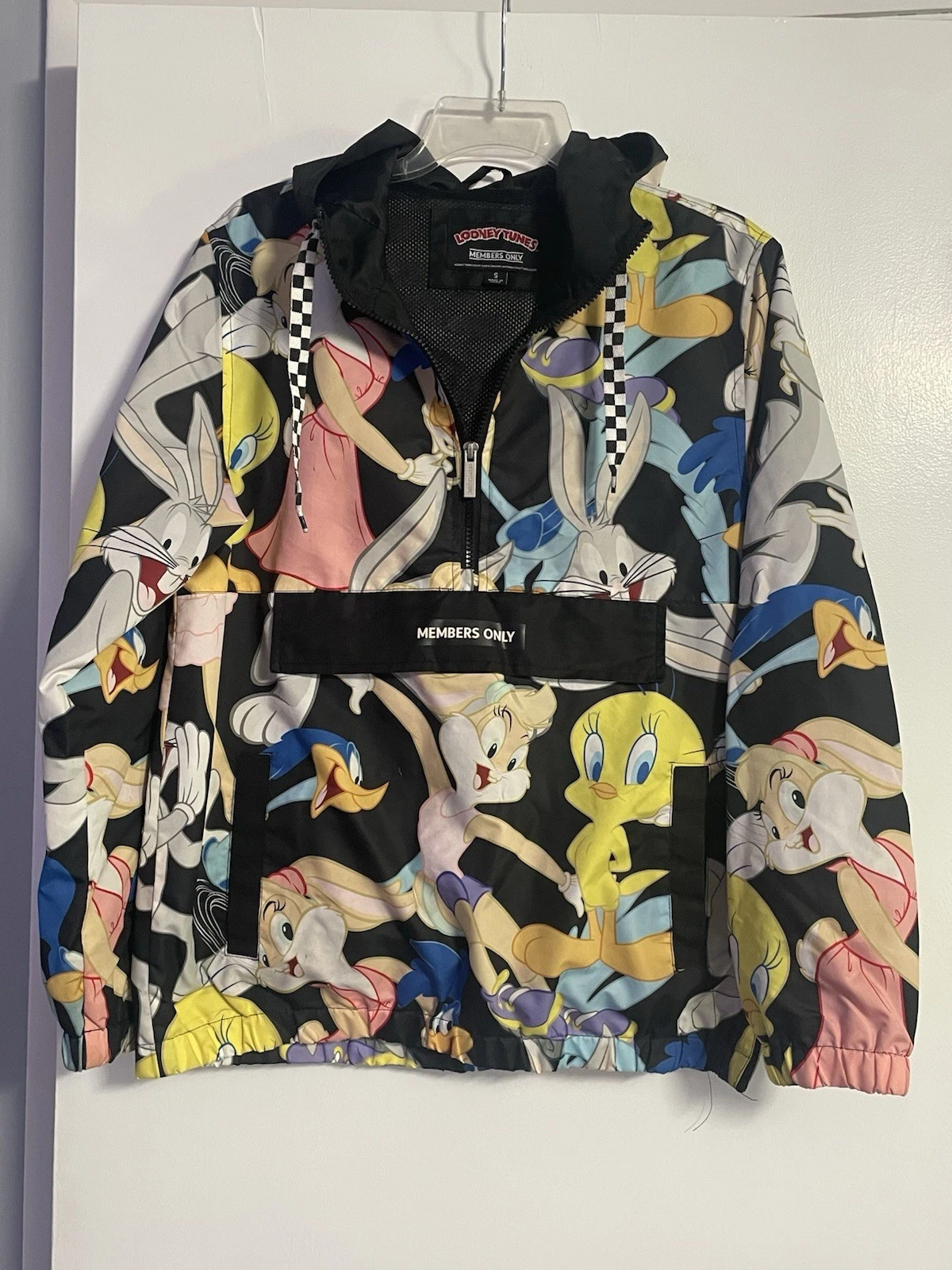 MEMBERS ONLY Looney Tunes Men Windbreaker Hooded Jacket Size Small