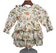 Janie and Jack White Long Sleeve Orange Floral Tiered Ruffle Dress Size 3Y
