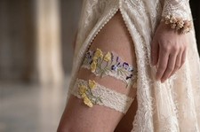 Embroidered Floral Lace Garter Set, Bridal garter, Wedding garter.