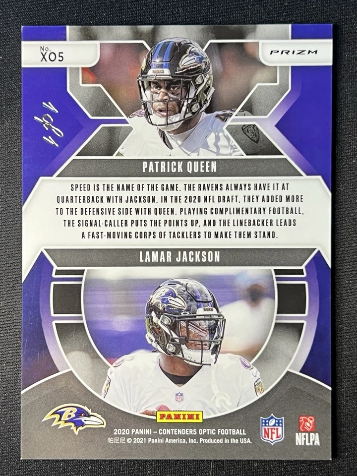 2020 Contenders Optic Xs and Os 1 Of 1 Gold Vinyl Prizm 1/1 Lamar Jackson Queen - Image 2 of 2