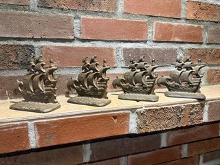 Lot of 4 Antique 1928 Cast Iron Pirate Galleon Ship Bookends Connecticut Foundry