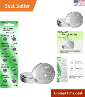 10-Pack  SR936SW 394 Alkaline Button Cell Watch Batteries - Mercury-Free