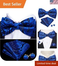 Barry.Wang Paisley Striped Bow Tie for Men Silk Pre-Tied Bowtie Set