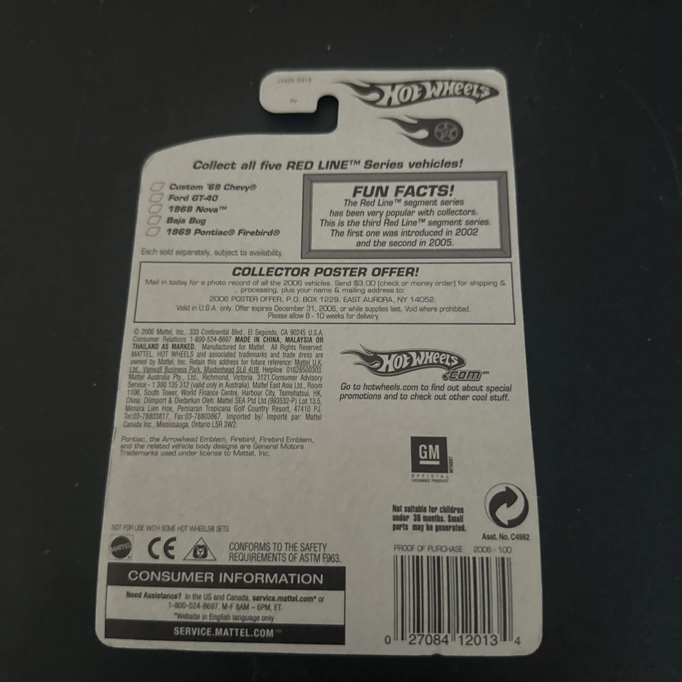 2006 Hot Wheels Red Line 5/5 1969 PONTIAC FIREBIRD Azul com Linha Vermelha 5 Raios #100 - Imagem 2 de 2