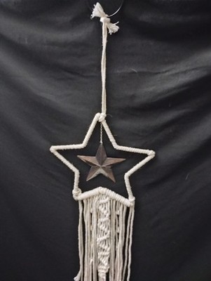 Handmade Macrame Star Wall Hanging with Metal Star and Fringe Decor