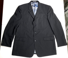J. Ferrar Men's Solid Black Blazer Jackets 3-Button Wool Long Sleeve Size 46L J