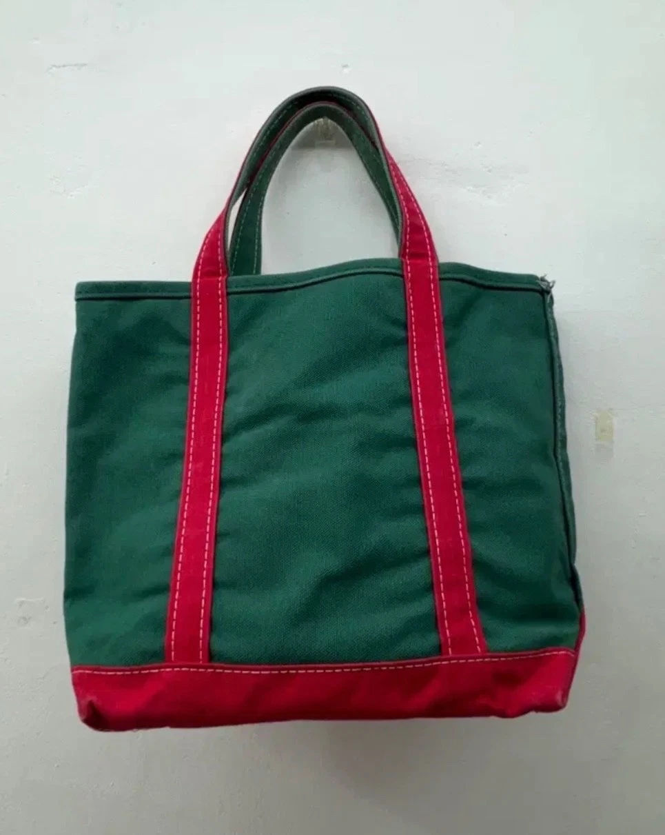 Vintage L.L.Bean Boat And Tote Medium Green Red Canvas Made In USA No Monogram