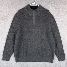 Lands  End Drifter Men  s Quarter Zip Sweater Mens 2XL Heather Navy Cotton Knit