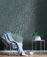 Blaue Tapete Mit Gold Design Im Boho Stil