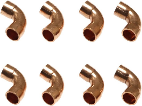 8pc 1/4" ID 90 Degree Copper Elbow Fitting Short Bend HVAC Refrigeration Solder