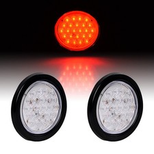 2x 4 Round Red 24 Led Trailer Tail Light Truck Stop Brake W Grommet Clear Lens