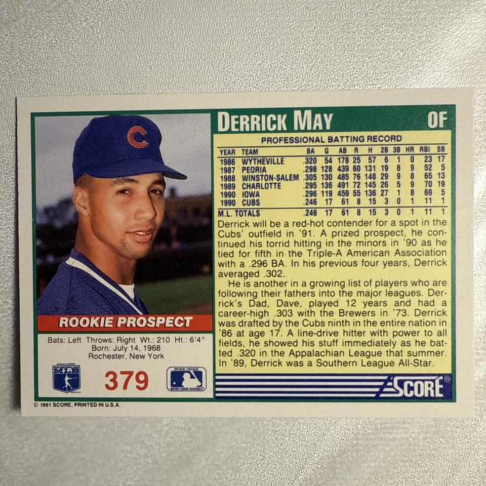 1991 Score - Derrick May #379 - Image 2 of 2
