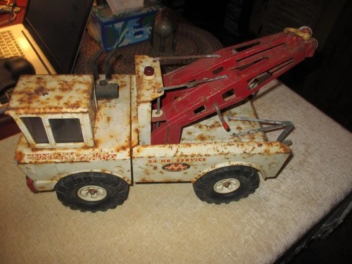 vTG 1960's Tonka Wrecker Tow Truck 24 Hour Service Pressed Steel AS IS