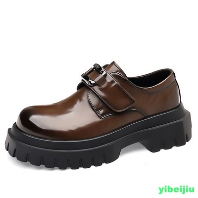 Business Fashion Mens Big Round Toe Monk Dress Formal Mid Heel Shoes Wedding Man