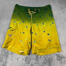 VTG Columbia PFG Omni Shield Green Yellow Peacock Board Shorts Surf Men's 34x12