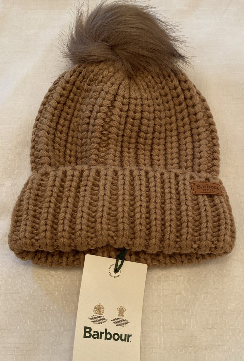 Barbour Womens Saltburn Beanie Bobble Hat New Mink