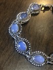 Vintage Beautiful Sterling and Ten Stone Natural Oval Blue Moonstone Bracelet 7" — photo 3