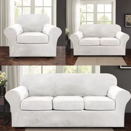 Samt Stretch Elastisch Sofabezug Wohn Couch Schonbezüge Schoner 1/2/3 Sitzer - Bild 77 von 112
