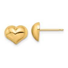 14k Yellow Gold Polished Puffed Heart Stud Earrings Perfect Gift for Her