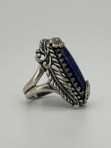 ⭐️CAROLYN POLLACK - Sterling 925 Lapis Oval Ring Southwestern Blume Gr. 6 ⭐️ - Bild 2 von 7