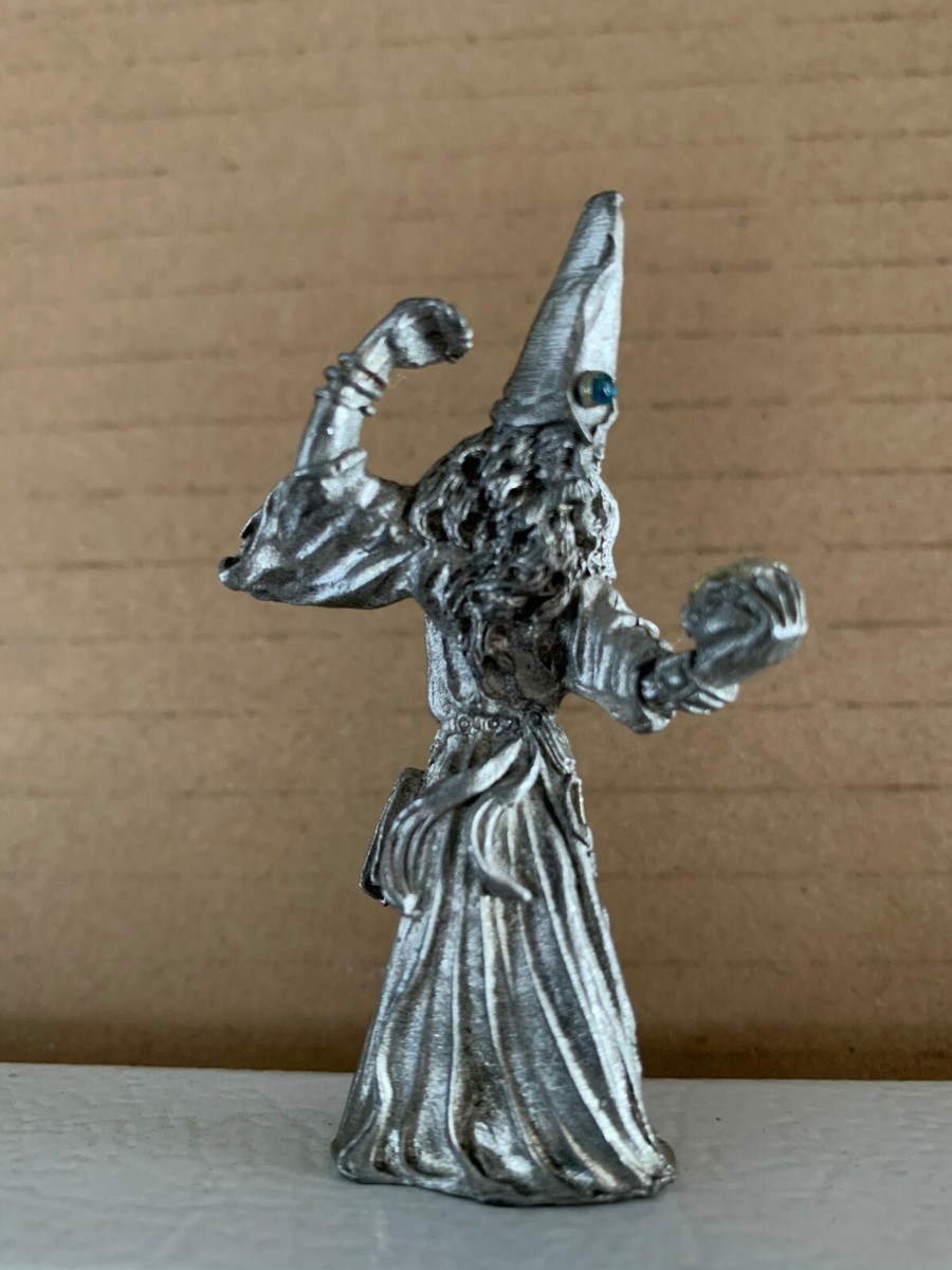Vintage Miniature Pewter Wizard with Crystal Ball 1.5 Inch Fantasy