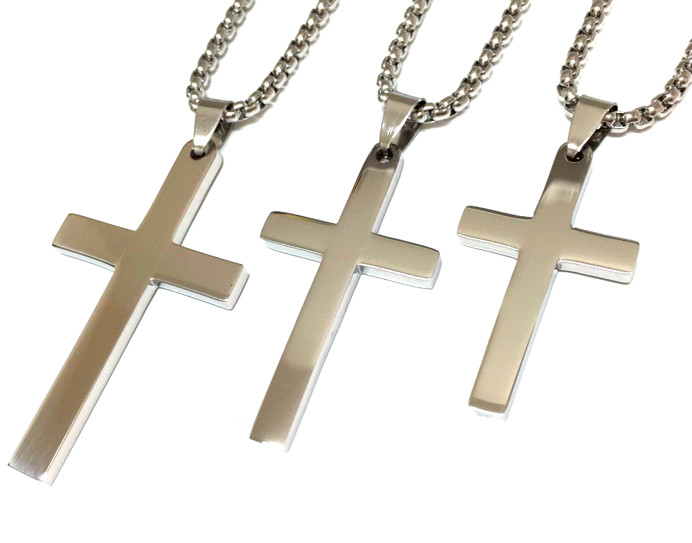 Men's Stainless Steel Silver Simple Cross Free Shipping New Box N Free shipping on posting reviews Pendant Link 3mm