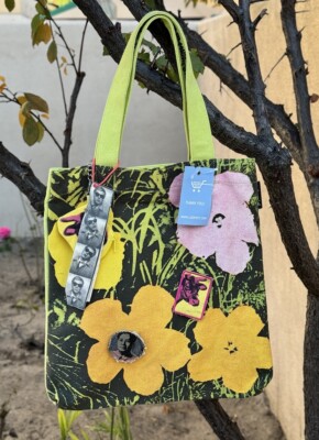 New RARE Loop NYC Andy Warhol Mao Floral Canvas Tote Bag Pin