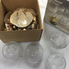 VTG Salad Bowl Serving Set Diamant Arcoroc France Tempered Glass 7 Pc New In Box