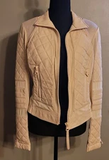 Blanc Noir Women's Light Pink Leather Mesh Moto Jacket Size Large 