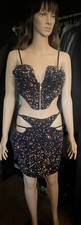 Women Party 2Pice Mini Dress. Medium Orange Sequin, Holiday, Club & X-Mas.