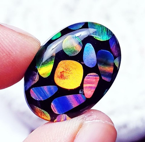 Natural Doublet Aurora Fire Opal Cabochon 13.60 Ct Certified Loose Gemstone - Picture 3 of 8