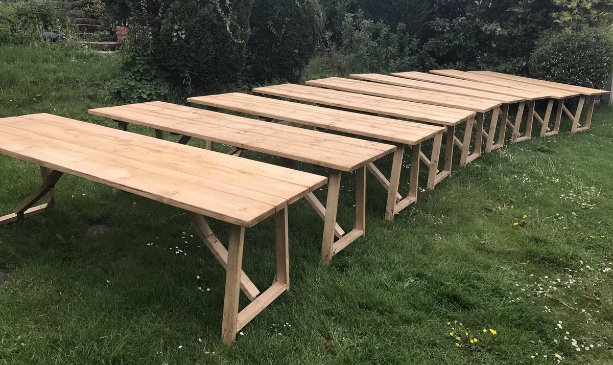 8ft X 27 3 Plank Top 38mm Glamping Event Wedding Garden Trestle Table Fold Leg