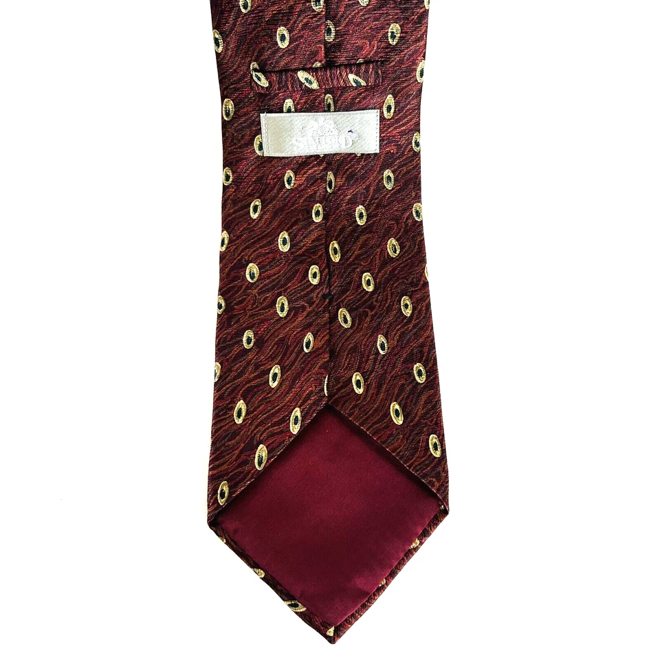 Corbata Stafford Executive Para Hombre Borgoña Bronceado Estampado 100% Seda Hecha en Italia 58" Foto 3 de 4