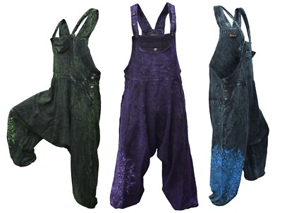 Damen Baumwolle Latzhose Mandala Print Stone Washed Festival Haremshose Overall