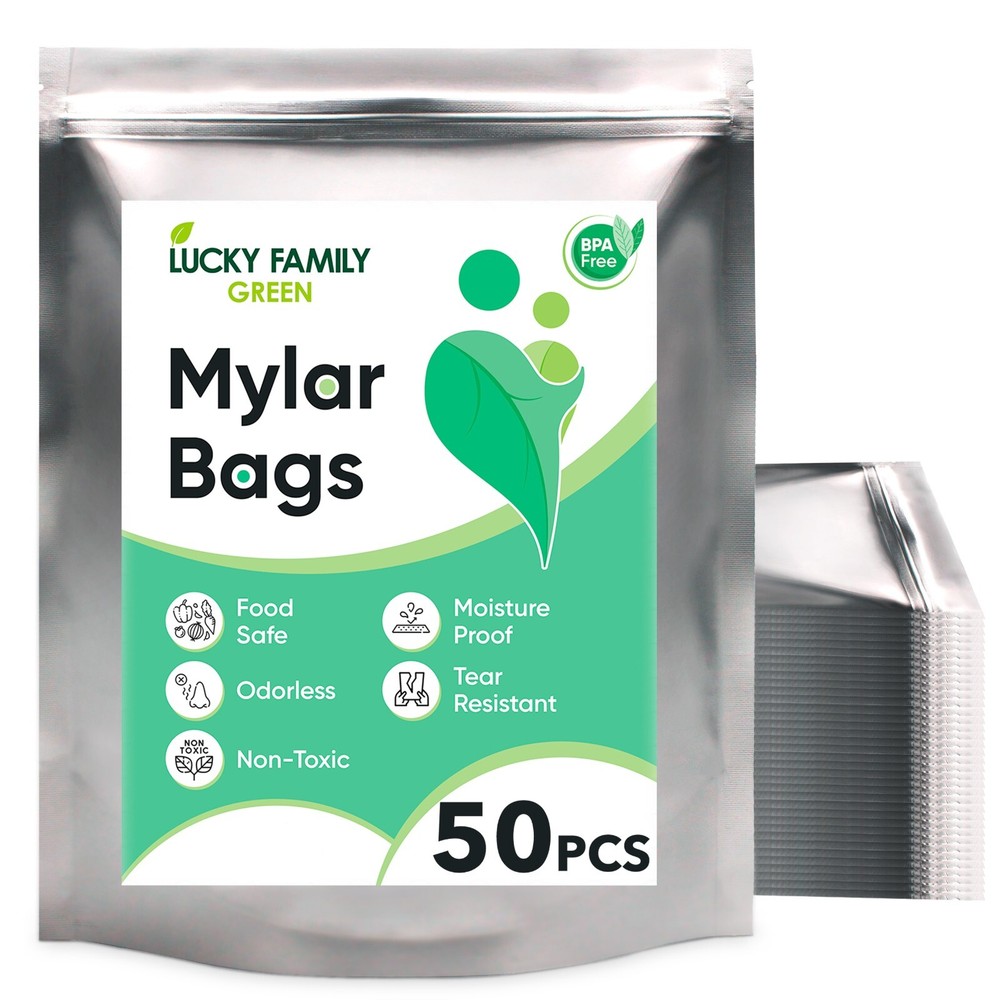 50Pcs 1 Gallon Mylar Bags for Food Storage 10x14 Zippered Stand-Up Pouches