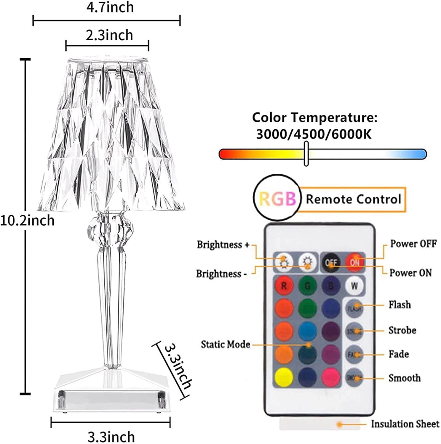 Neu LED Kristall Tischlampe RGB Diamond Rose Nachtlicht Touch Atmosphäre Lampe