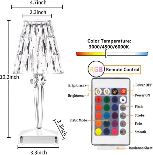 Neu LED Kristall Tischlampe RGB Diamond Nachtlicht Touch Atmosphäre Lampe USB - Bild 10 von 17