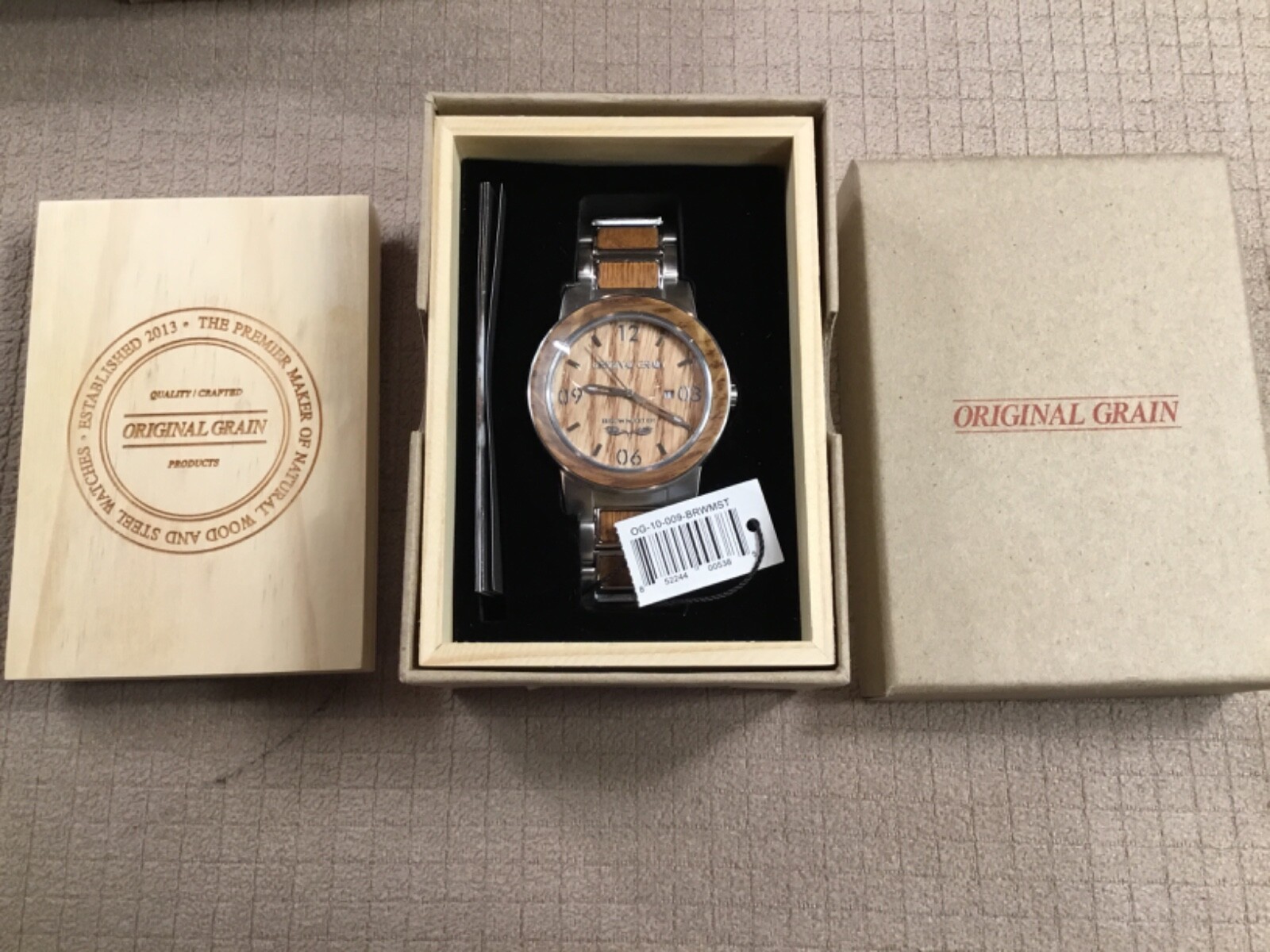 Original Grain Brewmaster Barrel Quartz Stainless Steel Wood Watch  
