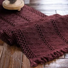  Macrame Table Runner Boho Table Runner with Tassels Hand 12"Wx48"L Burgundy