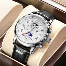 🔥Men's Watches Waterproof Leather Date Luminous Quartz Multifunction Wristwatch