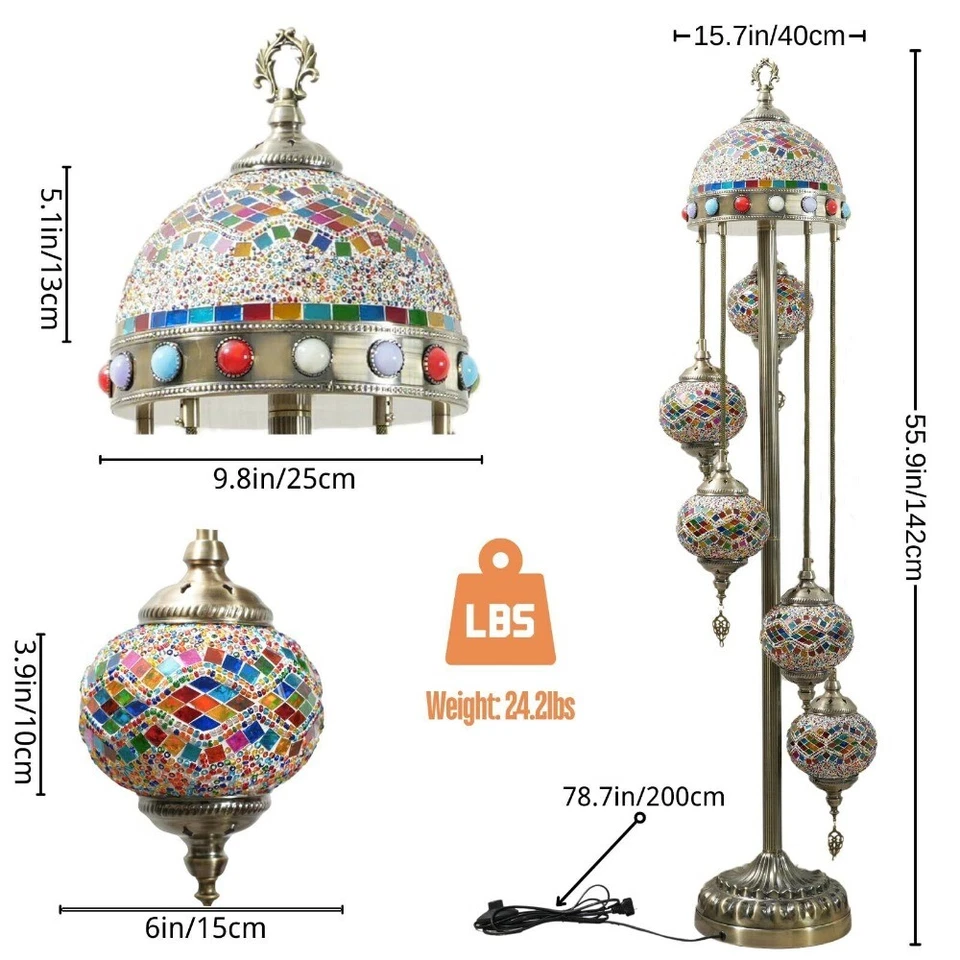 Turkish Lamp with Upgraded Lampshade Mosaic Globe Floor Lamp for Home Decor - Image 3 of 4