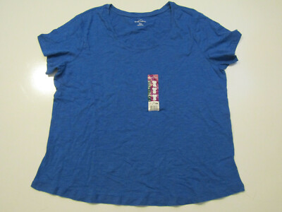 EDDIE BAUER Womens Short Sleeve Nautical Blue Scoop Neck Shirt 2XL XXL NEW