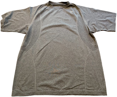 NIKE Team Active Stretch Fit Gray Training Short Sleeve Shirt Top mens Large