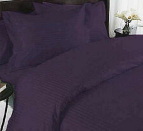 King Plum Striped 4 Piece Bed Sheet Set 1000 Thread Count 100% Egyptian Cotton - Picture 1 of 1