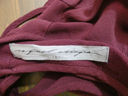 Raquel Allegra Women's 0 Burgundy Long Sleeve Blouse High Gathered Neck Fray Hem - Picture 7 of 10