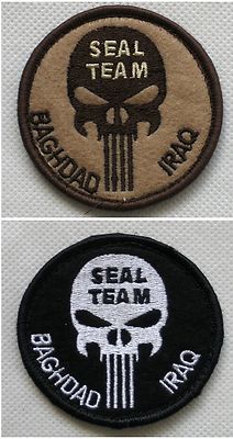 New Airsoft Seal Team BDU Patch Skeleton Iraq With Hook Back Tan/Black