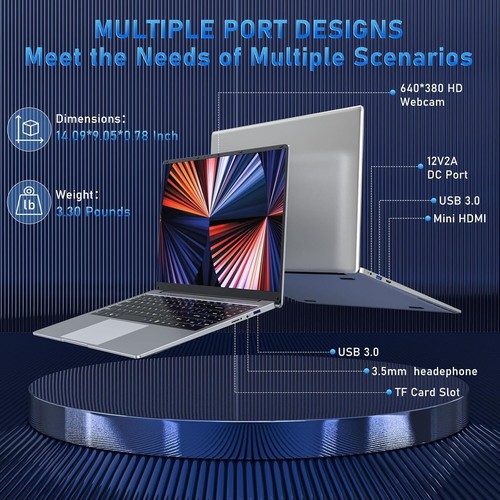 Sleek 15.6'' Laptop with Intel Celeron N4000, 8GB RAM, Quick 256GB SSD Storage - Picture 7 of 10